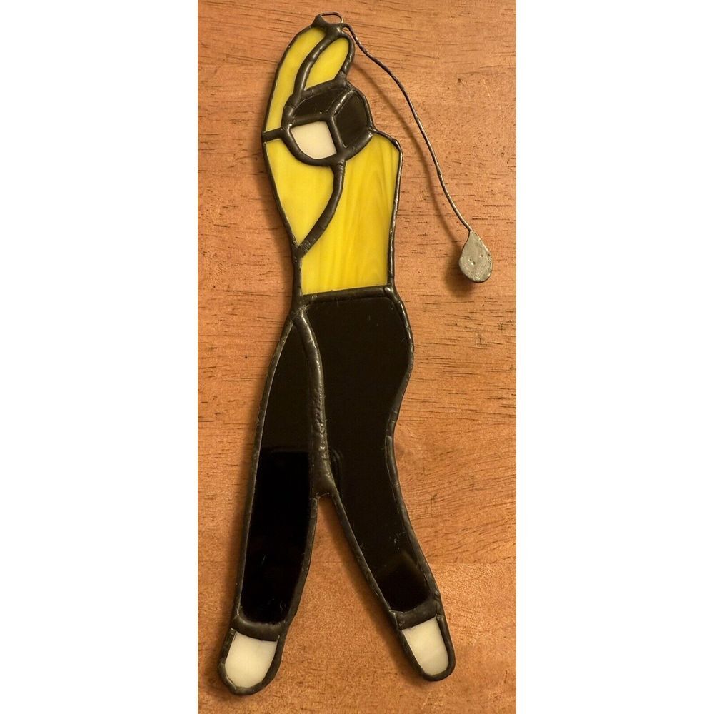 Vintage Stained Glass Golfer Suncatcher 8.5"